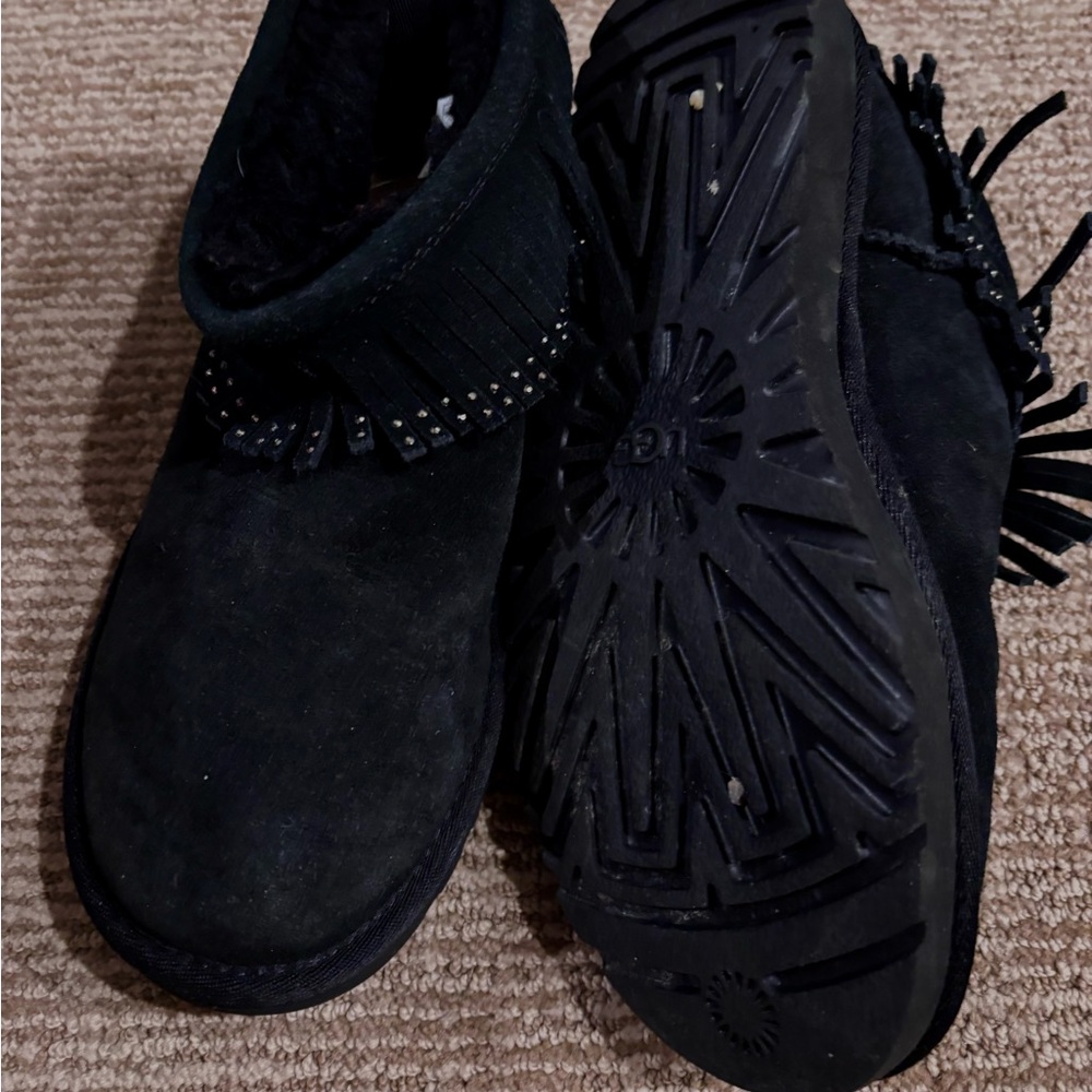 UGG Black Suede Fringe Boots